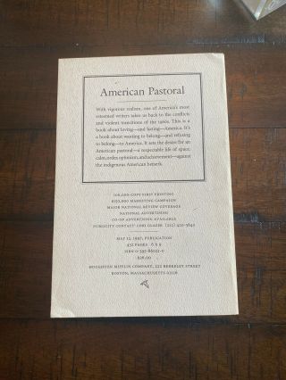 Philip ROTH / AMERICAN PASTORAL Proof First Edition 1997 160181 3