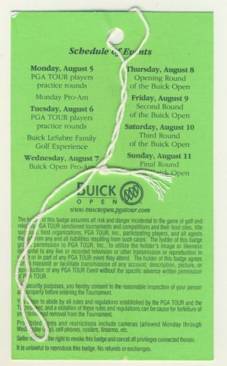 2002 Buick Open Golf Tourney Saturday Ticket Tiger Woods Wins Tourney 33 2