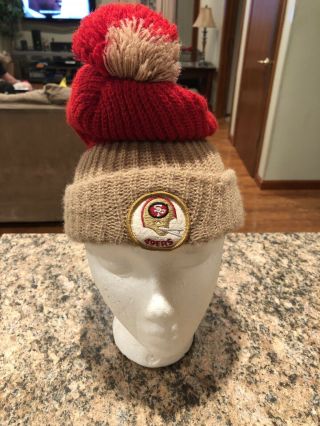 Vintage 80’s Nfl San Francisco 49ers Beanie Ski Cap Knit Hat W/ Pom Rare