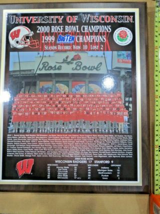 2000 University Of Wisconsin Badgers Football Team Plaque Rose Bowl Champions