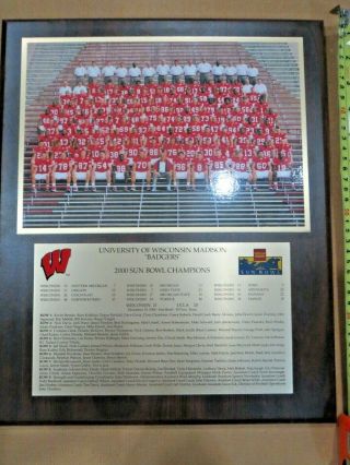 2000 University Of Wisconsin Badgers Football Team Plaque Sun Bowl Champions