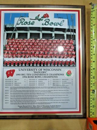 1994 University Of Wisconsin Badgers Football Team Plaque Rose Bowl Champions