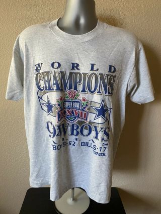 Vintage 1992 Bowl Xxvii Dallas Cowboys World Champions T - Shirt L