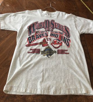Vintage 1995 World Series Atlanta Braves Cleveland Indians T - Shirt Large