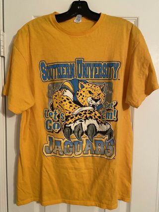 Vtg Southern University Jaguars Large Gold T - Shirt Let’s Go Get ‘em Louisiana