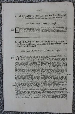 1727 Linen Hemp Scotland Act Of Parliament King George Ii Cochineal