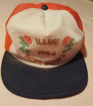 Vintage 1984 Rose Bowl Illinois Fighting Illini Orange Hat Snapback Trucker Ncaa