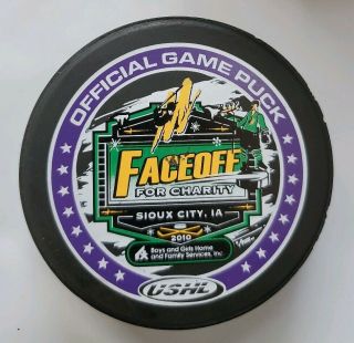 2010 Sioux City Musketeers Ushl Faceoff For Charity Vintage Official Game Puck