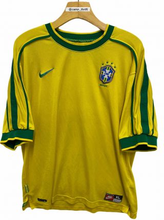 Vintage 90s 1998 Nike Brazil Home Soccer Jersey Yellow Men’s Size Xl Futbol