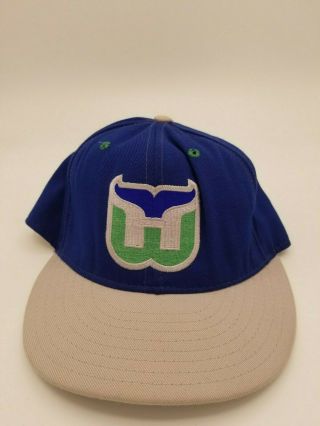 Vintage Hartford Whalers Annco Double Logo Fitted Hat Deadstock 90 