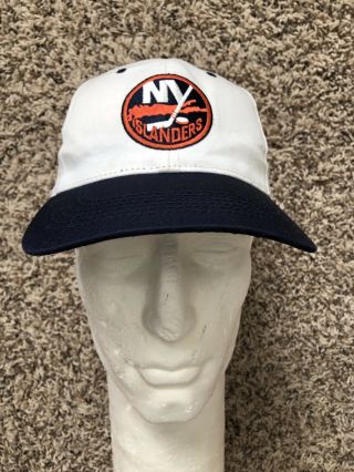 Vintage York Islanders White Blue Snapback Hat Vtg