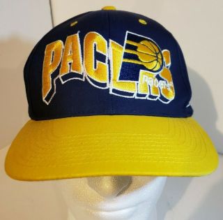 Vintage Indiana Pacers Blue Yellow Gcc Nba Hat Adjustable Strapback Logo Cap