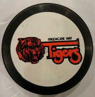 Medicine Hat Tigers Whl Puck Made In Canada On Back Czechoslovakia Side Vintage