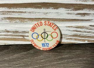 Vintage 1972 Munich Olympic Games Usa Diving Team Pin Back Button United States