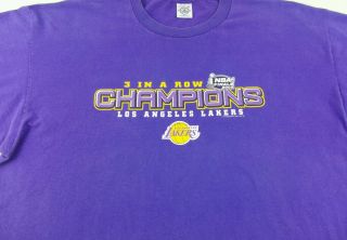 Vintage 2002 Los Angeles Lakers 3 In A Row NBA Champions T - Shirt Size Mens 2XL 3