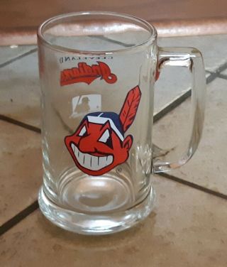 Vintage Cleveland Indians Banned Logo Chief Wahoo Glass Beer Mug