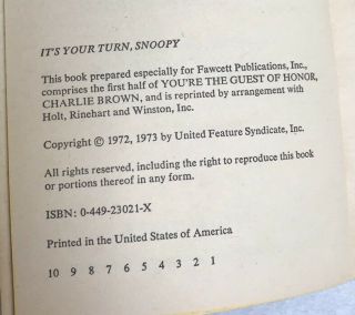 VINTAGE 1973 IT’S YOUR TURN SNOOPY PEANUTS CHARLIE BROWN PAPERBACK BOOK 3