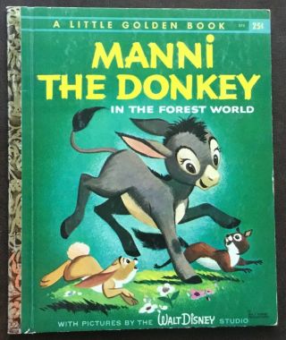 Vg 1959 “a” Edition Little Golden Book Walt Disney Manni The Donkey Felix Salten