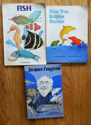3 Childrens Books Fish,  Nine True Dolphin Stories,  Jacques Cousteau Sc
