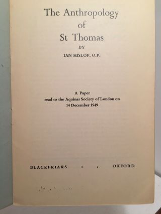 Ian Hislop: Anthropology of St.  Thomas,  Aquinas Society of London Paper No.  13 2