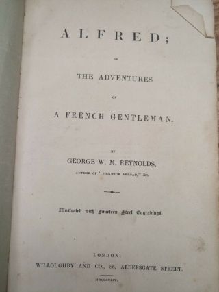 Alfred The Adventures Of A French Gentleman 1844 Antique Book Old Books