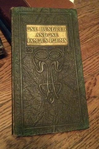 One Hundred And One Famous Poems 1929 Brown Leather Art Deco Tooled Cover Book