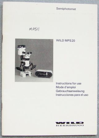 Wild Heerbrugg Mps20 Semiphotomat Microscope Instructions In 4 Languages