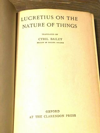Lucretius On The Nature Of Things Cyril Bailey Oxford 1929 Hb Lucretius