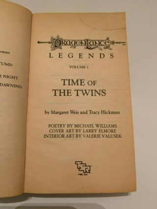 1986 Dragon Lance Legends Time Of The Twins by Margaret Weis and Tracy Hickman 2