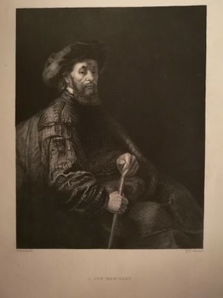 A Jew Merchant By Rembrandt - Antique Engraving,  19th Century