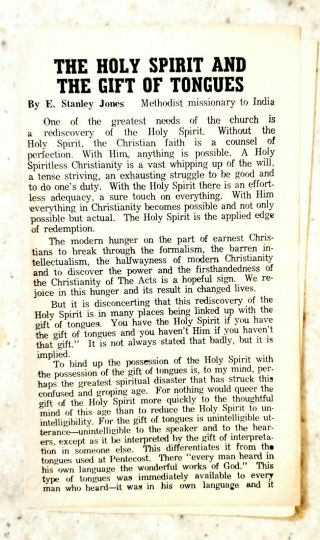 The Holy Spirit And The Gift Of Tongues E.  Stanley Jones Methodist India