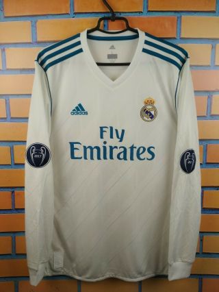 Real Madrid Jersey 2017 2018 Long Sleeve Home L Shirt B31106 Football Adidas