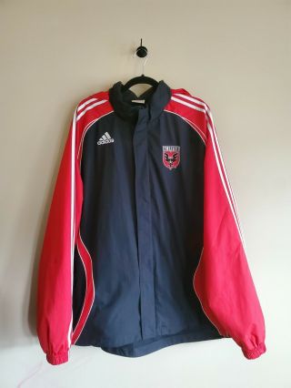 Adidas Mls Dc United Mens Xl Jacket Zip - Up Black Red Stripes Soccer Warmup Hood