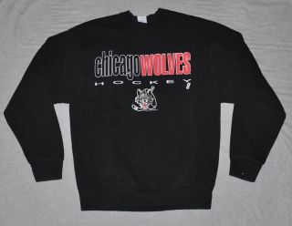 Vtg Chicago Wolves Crewneck Sweatshirt Men Large L Black Ihl Ahl Made Usa Hockey