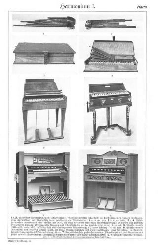 Antique Harmonium Pump Organ Melodeon Book Lithograph Book Plate 1931