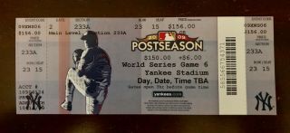 2009 World Series Game 6 Ticket Stub York Yankees Phillies Yankee Stadium