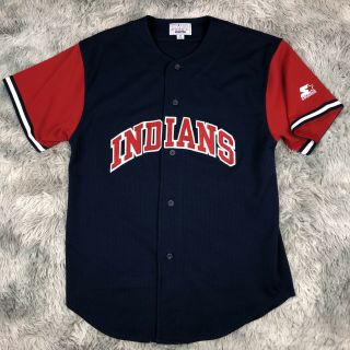 Vintage 1990’s Starter Mlb Cleveland Indians Chief Wahoo Baseball Navy Jersey M