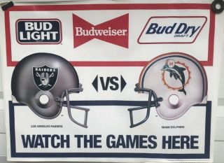 1990 Budweiser Promo Nfl Poster Oakland Raiders Miami Dolphins