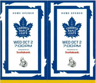 Toronto Maple Leafs Home Opener,  Ticket Stubs Set.  Vs,  Ottawa Oct.  2,  2019