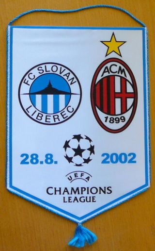 Slovan Liberec Vs.  Ac Milan Pennant 28.  8.  2002 Champions League Football Soccer