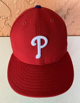 Philadelphia Phillies Fitted Era 59fifty Authentic Red Cap Hat 7 1/2 Mlb