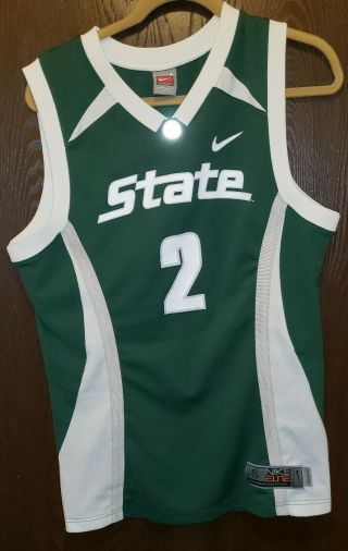 Vintage Nike Elite Green Michigan State Spartans 2 Basketball Jersey Man Small