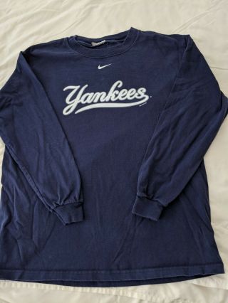 Vintage 2007 York Yankees T Shirt Size Blue Long Sleeve