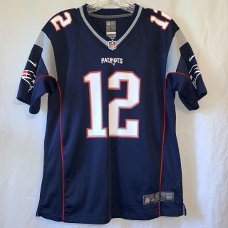 Tom Brady England Patriots Nfl Nike On Field Blue Jersey Youth Size Large