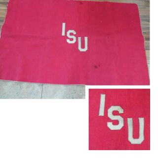 Vtg Wool Stadium Lap Blanket Illinois State University Red White 35 1/2 " X 58 "