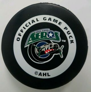 Houston Aeros Ahl Inglasco Made In Canada Official Game Puck Vintage