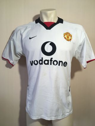 Manchester United 2002 - 2003 Away Football Shirt Nike Small White Vodafone