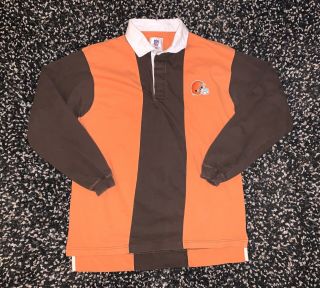 Vintage Cleveland Browns Striped Rugby Polo Shirt Men’s Size Large