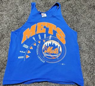 Vintage 1993 York Mets Logo Tank Top Mlb T - Shirt Size Large - Made In Usa