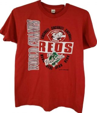 Vintage 1990 Cincinnati Reds World Series Champion T - Shirt Screen Stars Tag Sz L